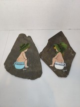 Hand Painted Slate Wall Hanging Folk Art Signed &quot;Yve&quot; Bathroom Décor 9x6 - £18.52 GBP