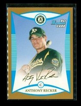 2008 Topps 1ST Bowman Gold Baseball Card BP51 Anthony Recker Oakland Athletics - £7.61 GBP