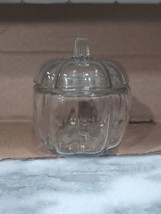 Vintage Anchor Hocking Clear Glass Pumpkin Shape Cookie Candy Jar with L... - $14.85