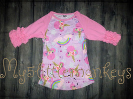 NEW Boutique Minnie Mouse Unicorn Rainbow Girls Ruffle Sleeve Shirt - £5.08 GBP