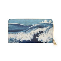 Ocean Waves Zipper Wallet Faux Leather Japanese Art Uehara Konen - $34.99