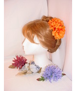 Mixed Lot of 4 Flowered Hair Barettes Accessories J1214B Orange Blue Maroon - £7.83 GBP