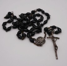 Plástico Negro con Cuentas Cadena Rosario Collar Colgante de Cruz - £24.59 GBP