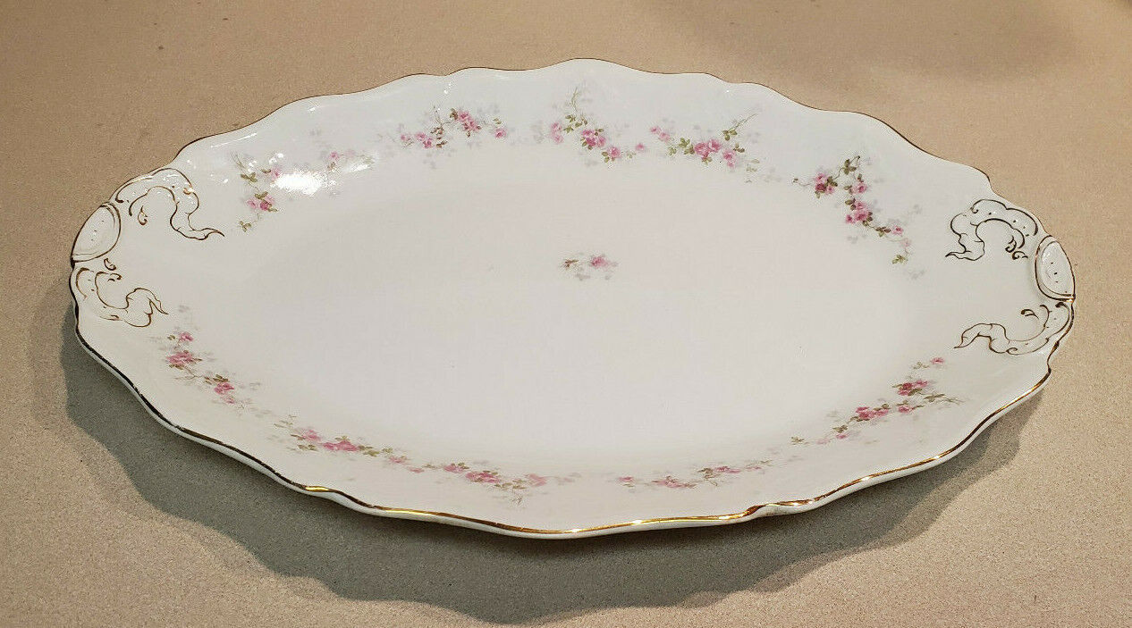Primary image for Antique John Maddock & Sons Royal Vitreous 17" Platter w/ Pink Floral Gold Apply