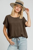 Umgee Drawstring Hem Round Neck Short Sleeve T-Shirt - $45.14