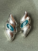 Large Mexico Alpaca Marked Hollow Silver Swirl w Faux Tiny Turquoise Nugget Inla - $13.09