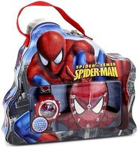 NEW Marvel SPM023T Kids Spider-Man &amp; Clock Sport Watch Set w/Tin Carryin... - $15.79