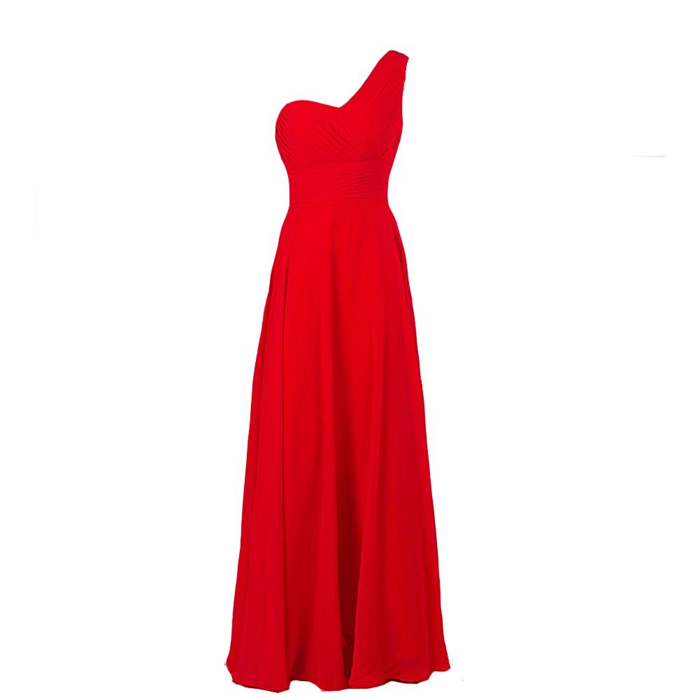 Kivary Women's A Line Chiffon One Shoulder Long Prom Bridesmaid Dresses Red US 2