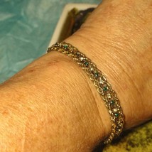 Gorgeous gold vintage green and clear crystal stone bracelet - £17.25 GBP