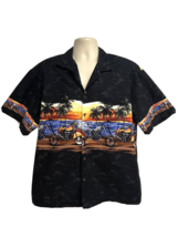 KYs Vintage Mens Hawaiian Aloha Black Button Up Shirt 2XL Pocket Motorcycles USA - $34.64