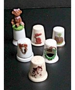 Vintage Lot of 6 Sewing Thimbles Ceramic Porcelain Bear Horse Rabbit - $14.99