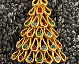 Anne Klein Vintage Gold Tone Christmas Tree Holiday Pin Brooch w/ Jewels - $16.44