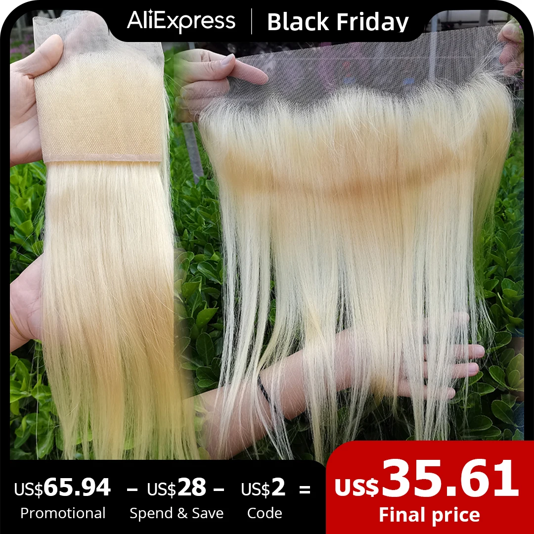 BINF 613 Blonde HD Transparent Lace Frontal Peruvian Bone Straight 13X4 Lace - £50.42 GBP+