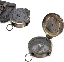 Nautical Marine Brass Made for Royal Navy Pocket Compass with Grey Leather Box A - £21.06 GBP