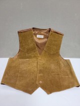 Sheplers Western Wear Tan Leather Vest Men&#39;s Large Vintage button up Retro - £27.42 GBP