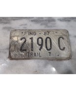 Vintage 1987 Indiana Trail 7 License Plate 2190C Expired Black Text - $6.93