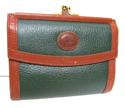 HUNT CLUB Pebbled Leather Wallet Change Purse GREEN BROWN Vintage - $29.95