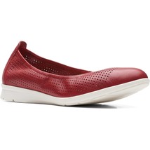 Clarks Women Slip On Perforated Ballet Flats Jenette Ease Sz US 8.5M Red Leather - £39.66 GBP