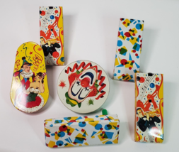 Tin Litho Toy Metal Noise Makers New Years Eve Party Favors Clown Set of 6 - £15.54 GBP