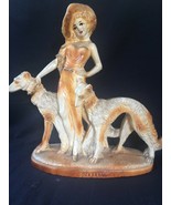 Antique Elegant Lady Amanda Walking Her Borzoi Wolfhound Dogs Sculpture ... - £101.51 GBP
