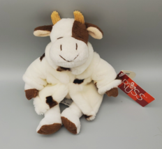 Vintage Russ Berrie Cow Plush Mooella With Tag Brown White 8&quot; Stuffed Animal - £10.29 GBP