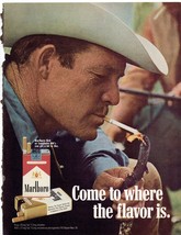 1971 Marlboro Red Longhorn 100s cigarettes Print Ad cowboy smoking 8.5&quot; x 11&quot; - $20.16