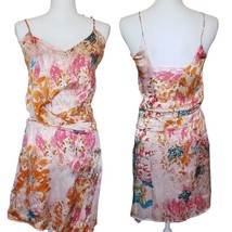 Adele Fado Pastel Pink Watercolor Floral Satin Silk Dress Spaghetti Strap Small - £55.90 GBP