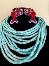 Turquiose Colored Heishi Beaded Necklace Set - £48.11 GBP