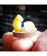 Unique HAMSTER &amp; CHEESE RING handmade 3D adjustable PET miniature GIFT B... - $17.35 CAD