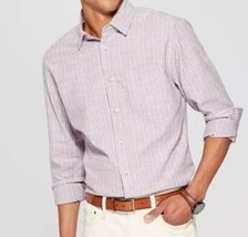 MENS SLUB CALM VIOLET STRIPED LONG SLEEVE BUTTON DOWN Size Small - £7.77 GBP