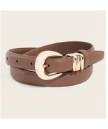 Thin Genuine Leather Belt Brown - $39.39 CAD