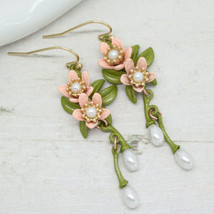 Beautiful Vintage Style Art Deco ENAMEL Orange Blossom Flower EARRINGS Jewellery - £11.88 GBP