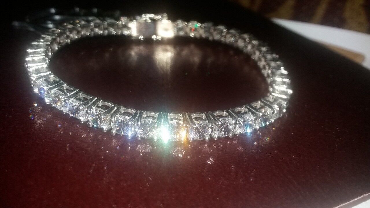 4mm Simulated Diamond Prongset Women Tennis Bracelet Gold Plated Brass 1... - $80.02