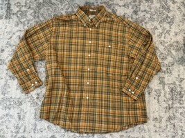 VINTAGE Orvis Shirt Mens XXL Long Sleeve Plaid Orange Yellow Green Retro 70s Mod - £25.65 GBP