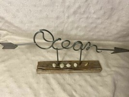 Wire Arrow Ocean Table Top Sign on Wood Base with Shells - £11.16 GBP