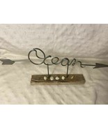 Wire Arrow Ocean Table Top Sign on Wood Base with Shells - £11.09 GBP
