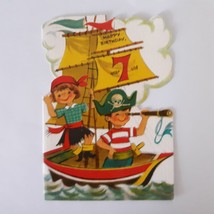 Happy Birthday 7 Year Old Vintage Card Pirate Ship Used Laurel - £9.64 GBP