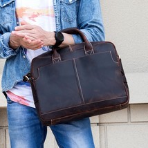 16&quot; PC Handbag Cow leather PC Shoulder Messenger Tote Real Leather Business Bag - £90.81 GBP