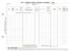 Met Life Insurance Credit Dividend Statement Form 1961 - $35.50
