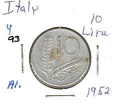 Italy 10 Lire, 1952 Aluminum, KM 93 - £2.38 GBP