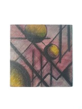 Geometric Abstract Oil Charcoal Painting On Panel 6x6 Original Art Purple Yellow - £6.18 GBP