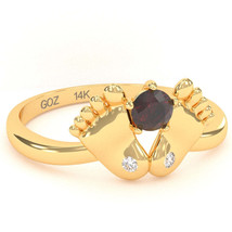 Baby Feet Garnet Diamond Ring In 14k Yellow Gold - £260.22 GBP