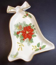 Mikasa fine porcelain bell shaped dish Holiday Bloom poinsettia &amp; holly gold rim - $12.59