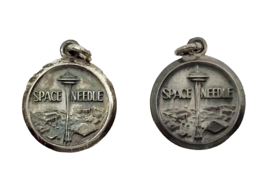 1962 Seattle World&#39;s Fair Sterling Silver Space Needle Bracelet Charm Set of 2 - £91.74 GBP