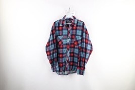 Vintage 70s Streetwear Mens Large Faded Flannel Collared Button Shirt Plaid - £31.01 GBP
