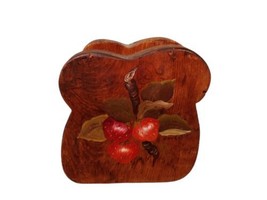 Vtg Wood Letter Napkin Holder Painted Strawberries Bread Shape Signed An... - $13.98