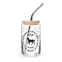 16oz Can-Shaped Glass Horse Western Design Cold Drinkware Press On Lid &amp;... - $12.99