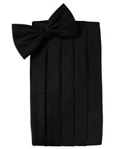 Black Satin Cummerbund and Bow Tie in Assorted Patterns - £67.23 GBP