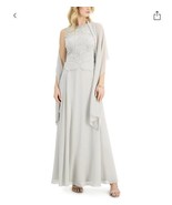 Size 14  J Kara Women&#39;s Sleeveless Scallop Long Beaded Dress In Silver  ... - $1,903.76 MXN