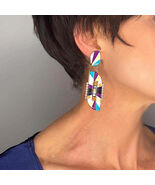 OOAK Inlay Southwestern Drop Chandelier Screw On Earrings Non Pierced 1970s - $13,160.52 MXN